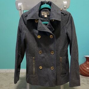 Michael Kors Women's Gray Double-Breasted Coat with golden finish